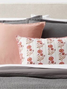 Threshold Dec Sunflower Floral Decorative Pillow Melon Pink and Ivory/Gold/Green